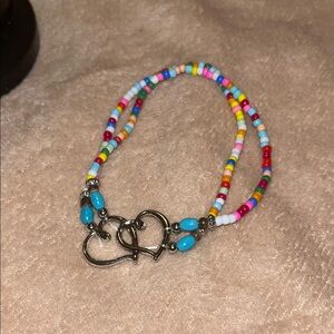 Colorful Beaded Ankle Bracelet with Heart Charms